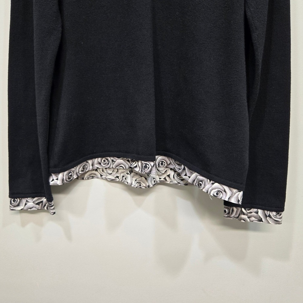 Talbots Layered Sweater Large Vintage Y2K Black Rose Floral V Neck Dark Romantic - Picture 5 of 8